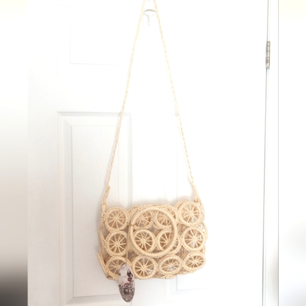 Woven Vacation Summery Bohemian Cream Crossbody / Hand Bag - Picture 2 of 4